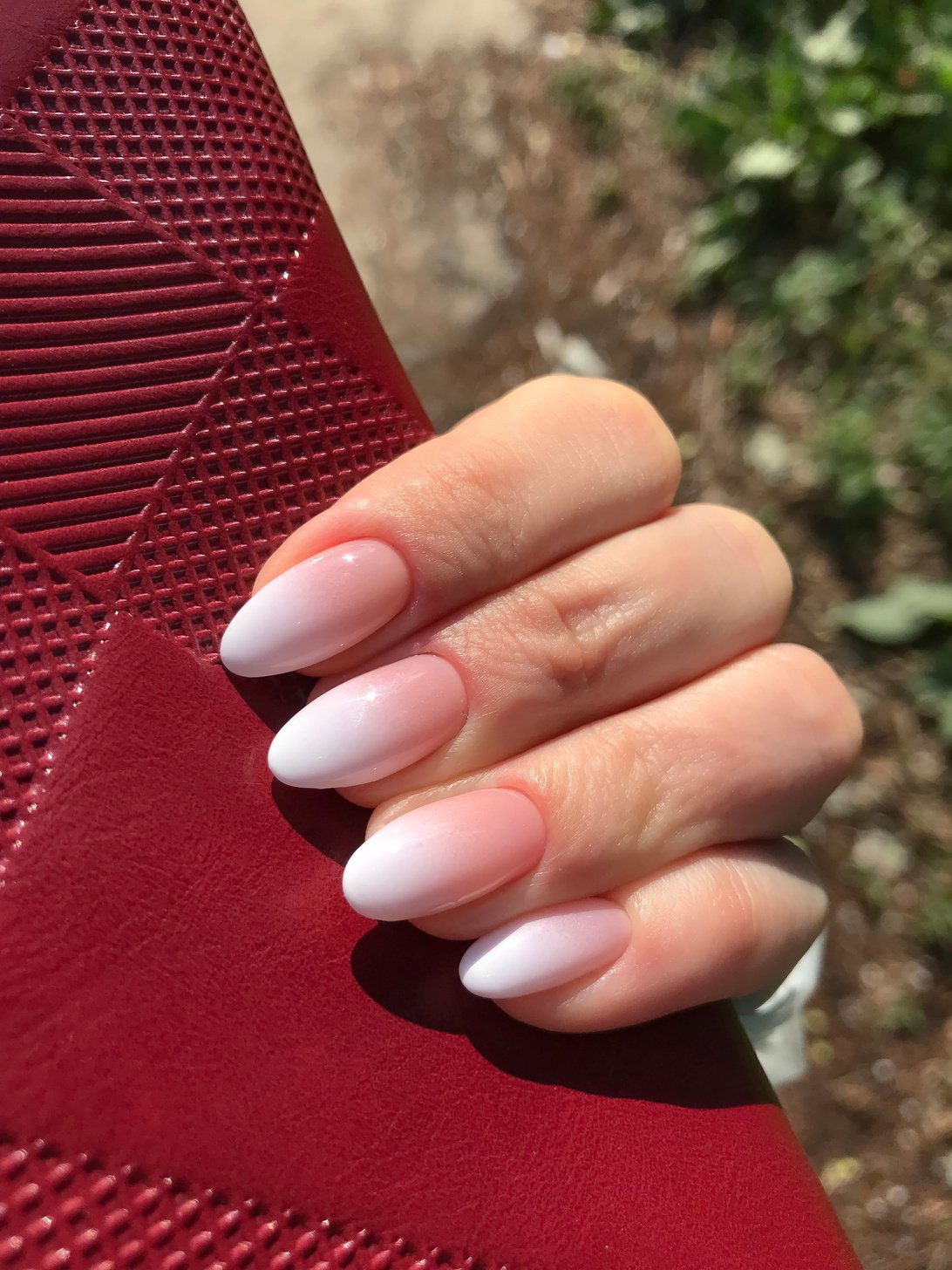 Ombre French nails manicure. Milky nails gradient manicure.